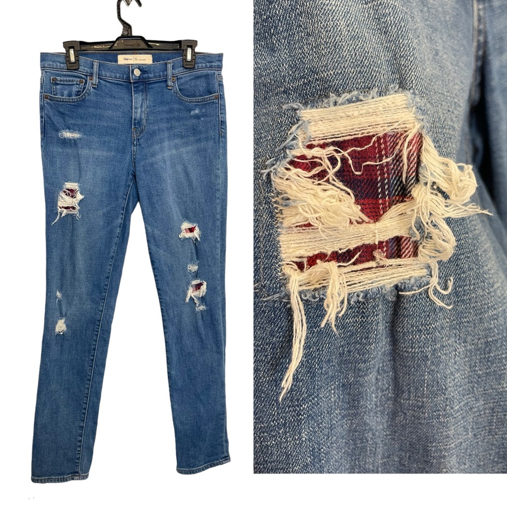 GAP Flannel Dispatched Straight Leg Skinny Distressed Jeans Size 30 L